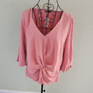 Elegant V-Neck Twist Blouse in Soft Pink